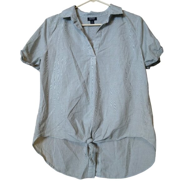 a.n.a A New Approach Women's XS Short Sleeve Tied Waist Pinstripe Blouse Top - Picture 1 of 5